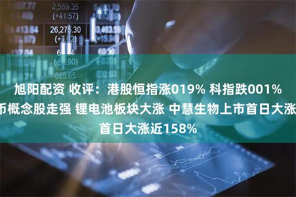 旭阳配资 收评：港股恒指涨019% 科指跌001% 加密货币概念股走强 锂电池板块大涨 中慧生物上市首日大涨近158%